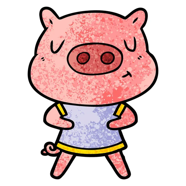 Cartoon Content Pig Wearing Shirt — Stock Vector