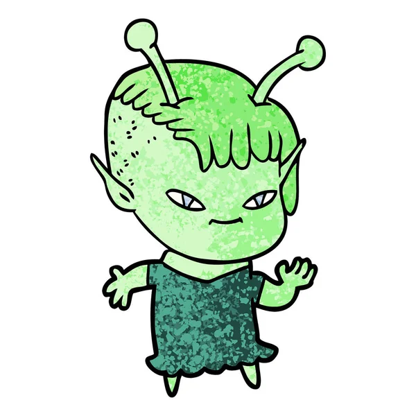 Niedlichen Zeichentrick Alien Mädchen — Stockvektor