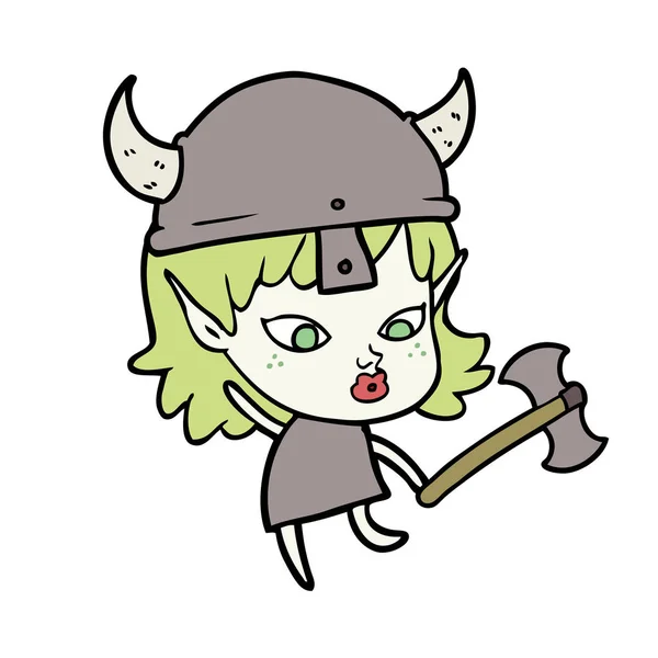 Bonito Desenho Animado Viking Elfo Menina —  Vetores de Stock