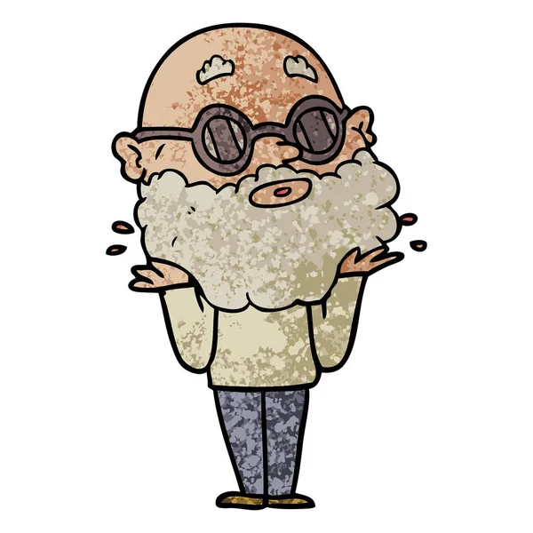 Desenho Animado Homem Curioso Com Barba Óculos Sol — Vetor de Stock