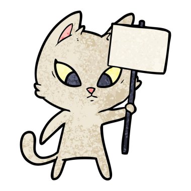 Karikatür kedi protesto işareti ile karışık