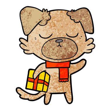 sevimli çizgi köpek Noel hediyesi ile