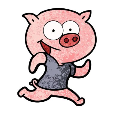 neşeli domuz karikatür vektör çizim