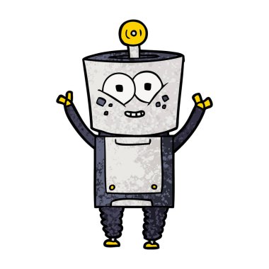 mutlu karikatür robot sallayarak Merhaba