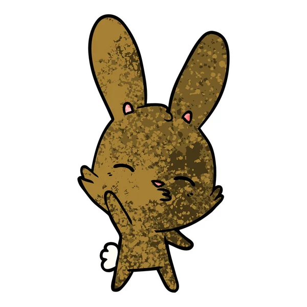 Nieuwsgierig Zwaaiende Bunny Cartoon — Stockvector