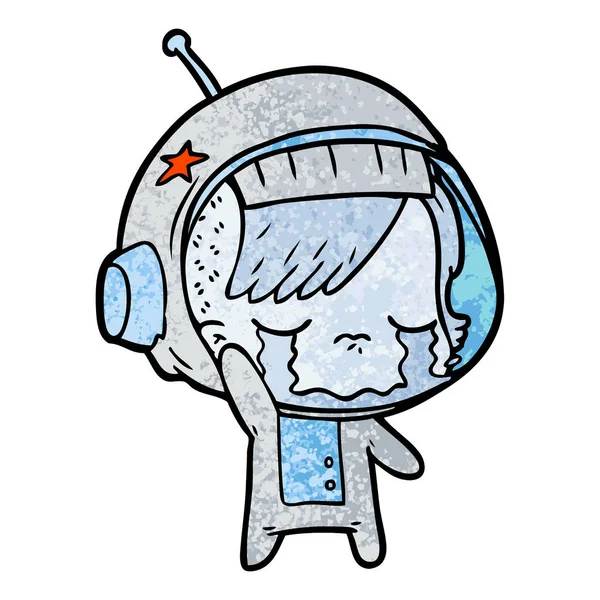 Karikatur Weinendes Astronautenmädchen Winkt Zum Abschied — Stockvektor