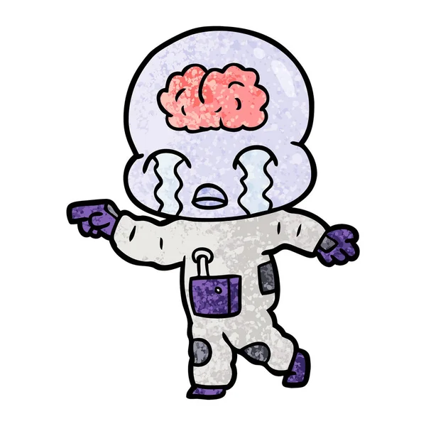 Kartun Otak Besar Alien Menangis - Stok Vektor