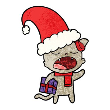 Noel hediyesi ile karikatür kedi