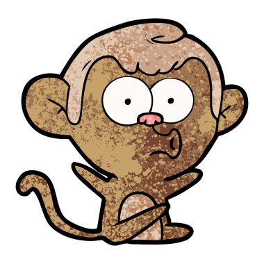 Vektör çizim üzerinde beyaz izole maymun hooting oturma çizgi film