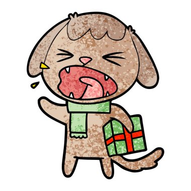 sevimli çizgi köpek Noel hediyesi ile