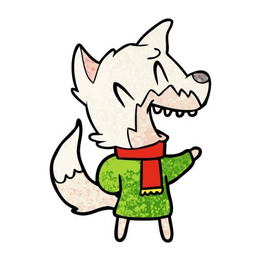 kış giysileri giyen fox gülüyor