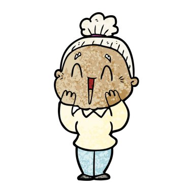 karikatür mutlu yaşlı kadın