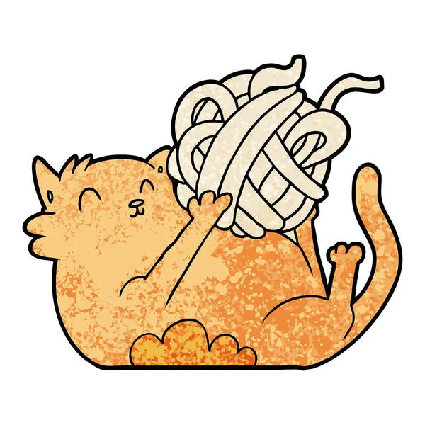 Cartoon Katze Spielt Mit Saitenball — Stockvektor