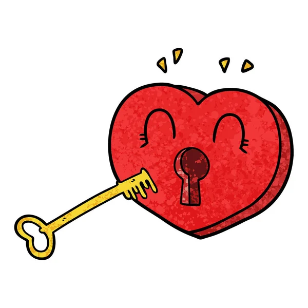 Coração Dos Desenhos Animados Com Chave — Vetor de Stock