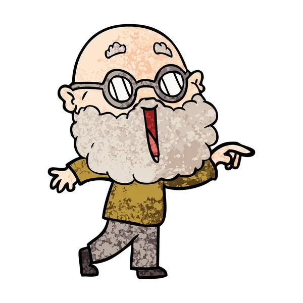 Cartoon Homem Alegre Com Barba Apontando Dedo —  Vetores de Stock