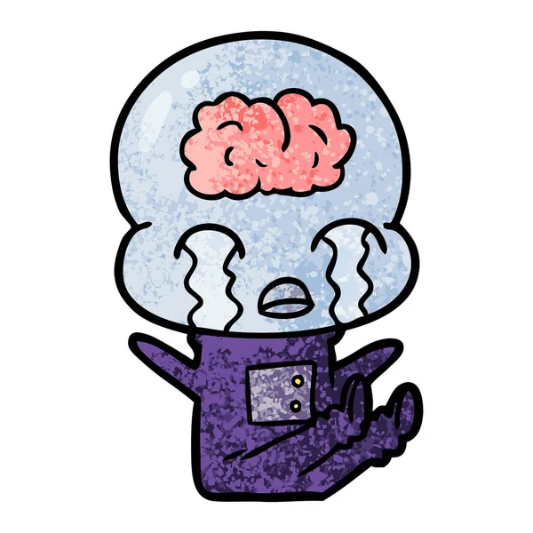 Kreslené Velké Mozku Cizí Pláč — Stockový vektor