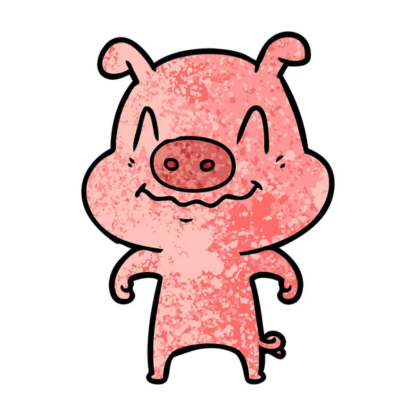 Vector Illustration Nervous Cartoon Pig — Stock Vector