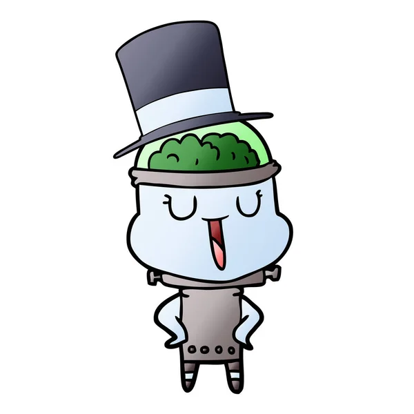 Happy Cartoon Robot Wearing Top Hat — Stock Vector