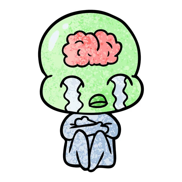 Dessin Animé Grand Cerveau Alien Pleurer — Image vectorielle