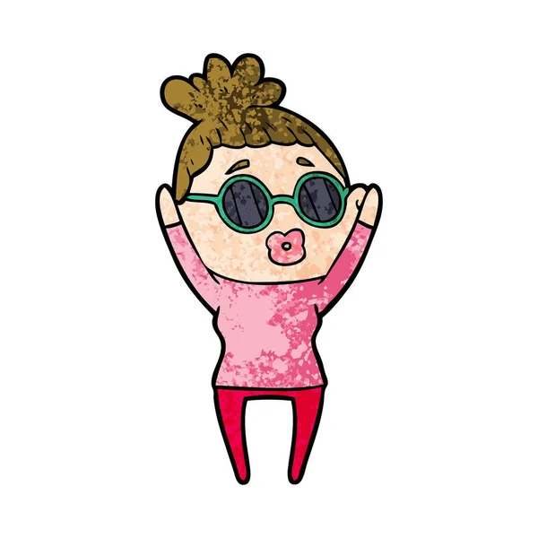 Cartoon Frau Mit Sonnenbrille — Stockvektor