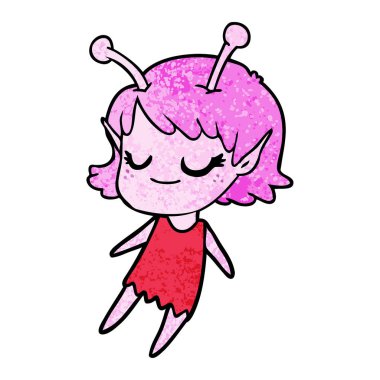 uzaylı kız çizgi film yüzen gülümseyen