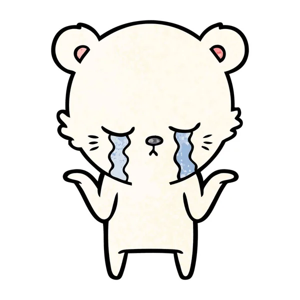 Crying Cartoon Polar Bear Shrugging Shoulders — Stock Vector