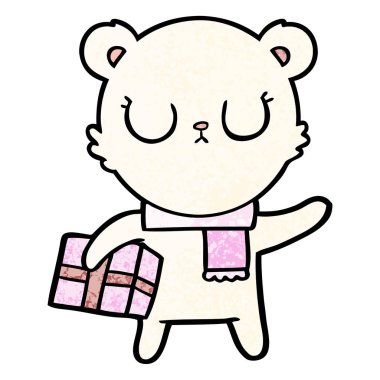 Noel hediye ile huzurlu karikatür kutup ayısı