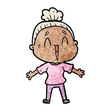 karikatür mutlu yaşlı kadın