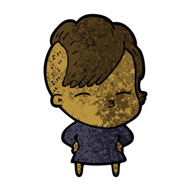 çizgi film kız gözlerini kısarak vektör çizim