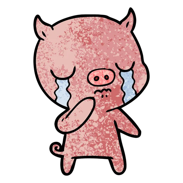 Vector Illustration Cartoon Pig Crying — Stock Vector