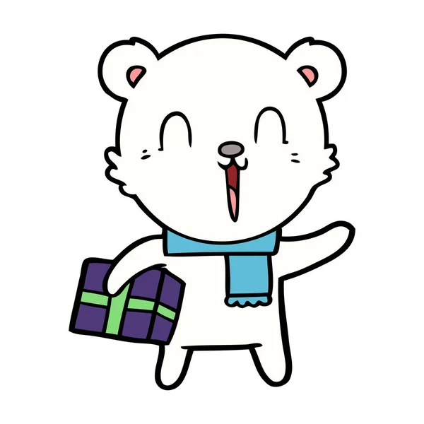 Urso Polar Com Natal Presente Desenhos Animados — Vetor de Stock