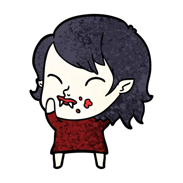 Desenho Animado Vampiro Menina Com Sangue Bochecha — Vetor de Stock