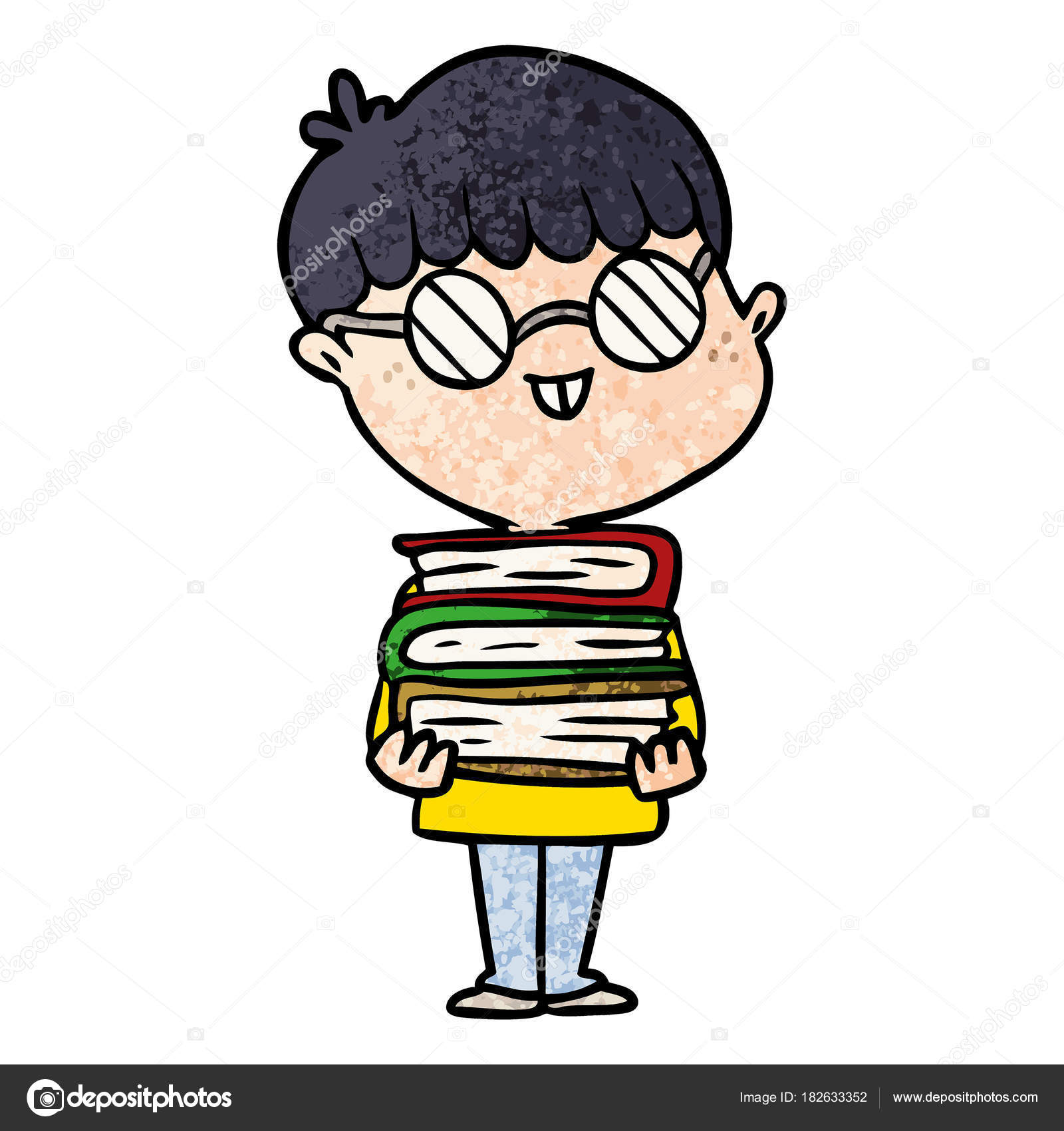 Cartoon Nerd Boy Spectacles Book Stock Illustration by ©lineartestpilot  #182633352