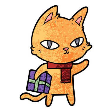 Karikatür kedi hediye ile