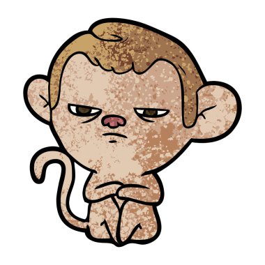 Beyaz izole karikatür kızgın maymun oturan vektör çizim