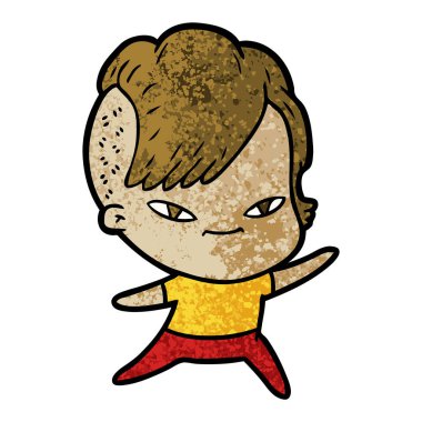 sevimli çizgi kız hippi saç kesimi ile