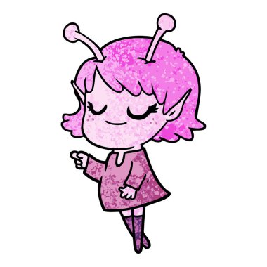 gülümseyen uzaylı kız çizgi film