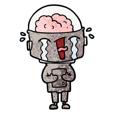 vektör çizim robot ağlıyor çizgi film