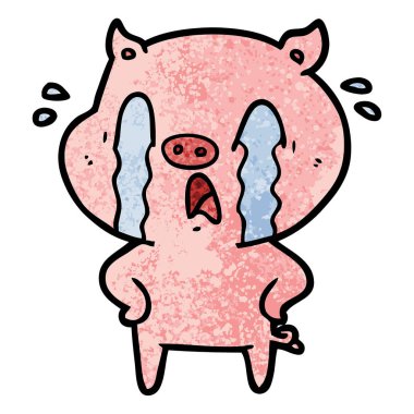 domuz karikatür ağlama vektör çizim