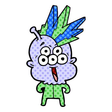 mutlu çizgi film uzaylı vektör çizim