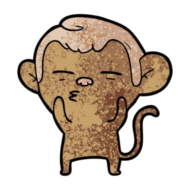 Vektör çizim üzerinde beyaz izole karikatür şüpheli maymun