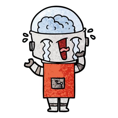 vektör çizim robot ağlıyor çizgi film