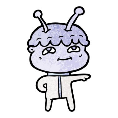 Dostu karikatür uzay adamı işaret