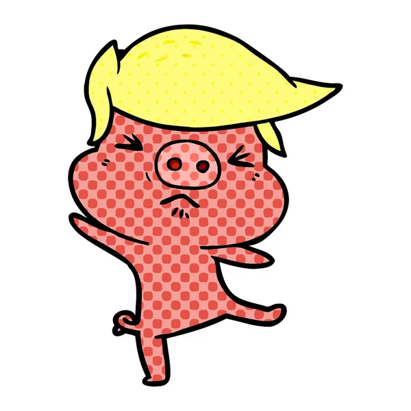 Wektor Ilustracja Kreskówka Wściekły Świni — Wektor stockowy