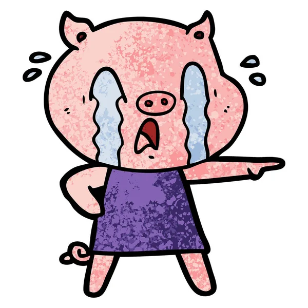 人間の服を着て泣いている豚漫画 — ストックベクタ