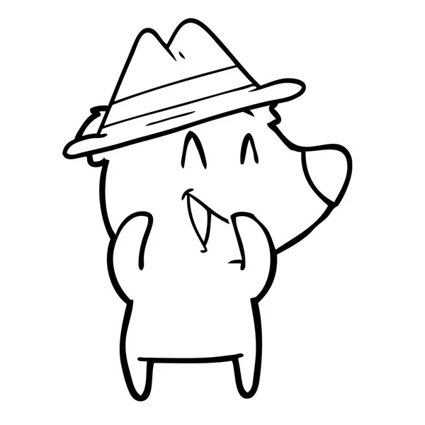 Laughing Bear Cartoon Wearing Hat — Stock Vector