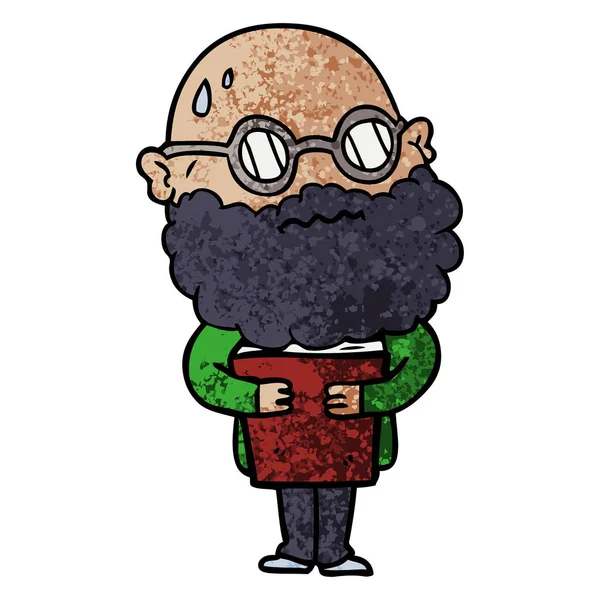 Karikatur Besorgter Mann Mit Bart Und Brille — Stockvektor