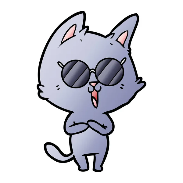 Vtipné Kreslené Kočka Nosí Sluneční Brýle — Stockový vektor
