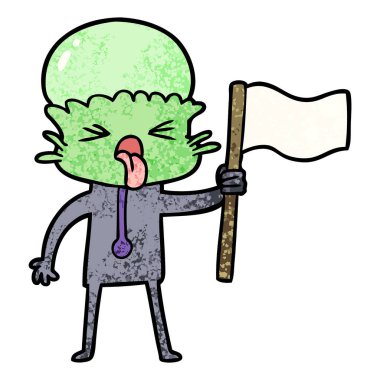 garip karikatür uzaylı dalgalanan bayrak