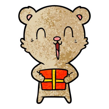 Noel hediye ile mutlu karikatür ayı